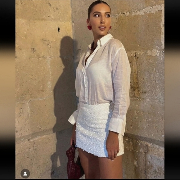 Zara SEQUIN MINI SKIRT WHITE - Picture 4 of 10